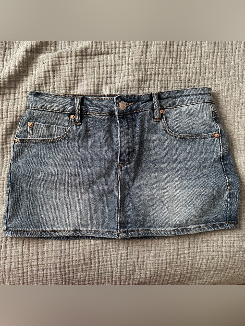 Denim Mini Skirt in Faded Blue